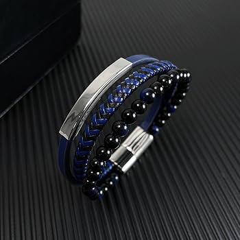 Amazon.co.jp: [Rockyu] ブレスレット メンズ ブルー 3連数珠